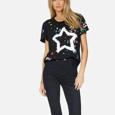 $68 • Buy Lauren Moshi Airbrush Star Black Rainbow Splatter Tshirt Size XS