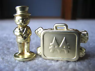 2 Monopoly Golden Tone Tokens Standing Man Briefcase Larger Size • $7.99