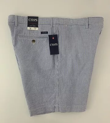 Chaps NWT Mens Size 38 Blue Striped Seersucker Shorts Flat Front 9  Inseam • $18