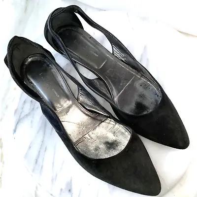 DKNY Y2K Vintage Black Ballet Flats Soft Suede Leather Cutout Size 9.5 EUC Italy • $55