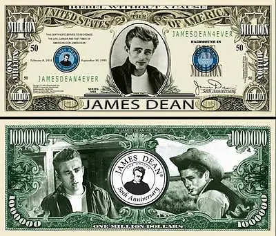 James Dean Million Dollar Bill Play Funny Money Novelty Note + FREE SLEEVE • $1.69