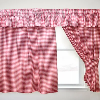 £21.99 • Buy Gingham Check Cherry Curtains Kitchen Pencil Pleat Picnic Decor Red White