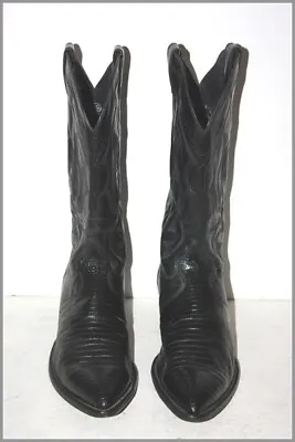 JUSTIN Vintage Boots Cowboy All Black Leather T 10 US/44 Very Good Condition • $154.39