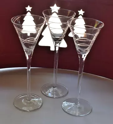 MIKASA ~3~ Swirl Etched Long Stem Cordial Glass Barware Vintage 8  Tall 2003 • $23.70