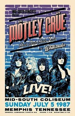 Motley Crue Concert Poster/print 1987 Memphis Tennessee With Whitesnake Midsouth • $15