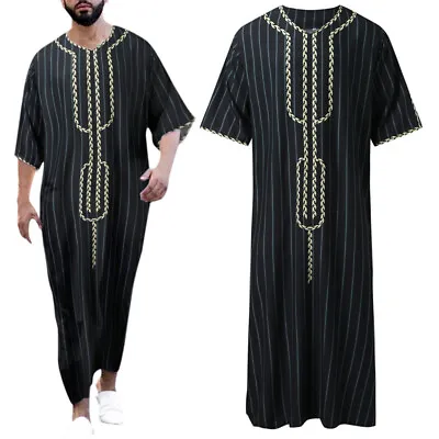 Men's Casual Muslim Clothing East Saudi Jubba Arab Kaftan Thobe Long Dress Robe • $24.27