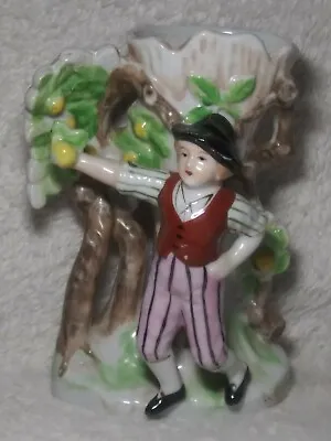 Boy Picking Lemon Figurine Porcelain Japan Tree 5.5  Vest Hat Vintage VERY RARE • $10