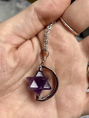 £11.59 • Buy Amethyst Merkaba Pendant On Silver Plate Necklace Gemstone Crystal Healing Reiki