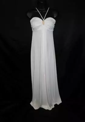 Vintage 70s Party Dress S White Empire Maxi Halter Dress Adjustable Tie Straps • $19.99