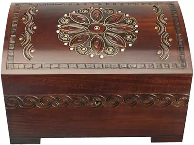 Large Polish Wooden Chest Handmade Floral Jewelry Keepsake Box With Lock And Key • $49.99