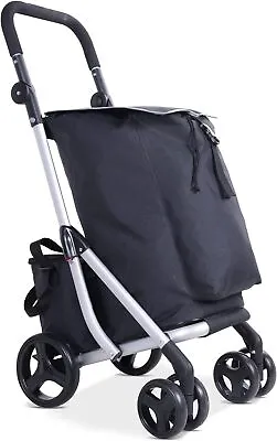 £49.95 • Buy Shopping Trolley Cart 50L Foldable Stair Climbing Cart W/ Bag & 4 Wheels Black