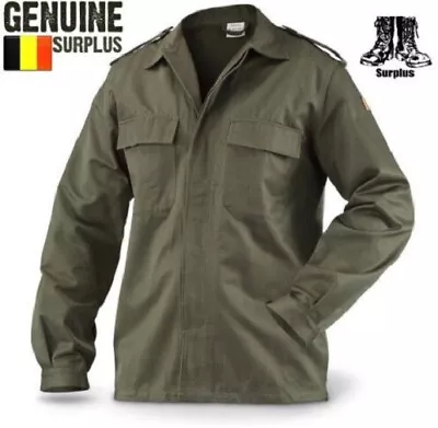 Surplus Belgian Army Jacket Combat Cotton OD Field Shirt BDU Military Green • £12.49