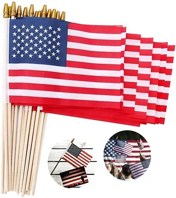 Small American Flags On Stick 5x8 Inch/12 Pack - Mini Ameirican Flags/Handheld A • $12.11