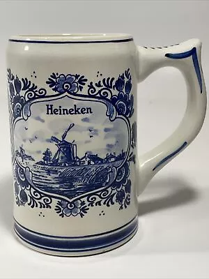 Vintage Heineken Delft Blue Holland Porcelain Beer Stein Mug Windmill Dutch 16oz • $19.99