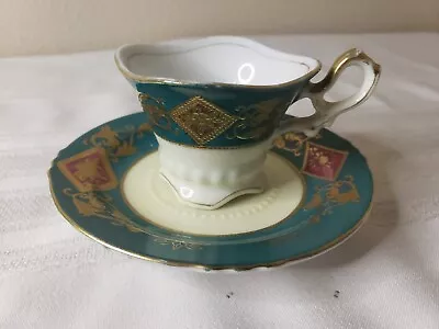 UCAGCO China Tea Demitasse Cup + Saucer Green Gold And Red Hand Painted Japan • $17.99