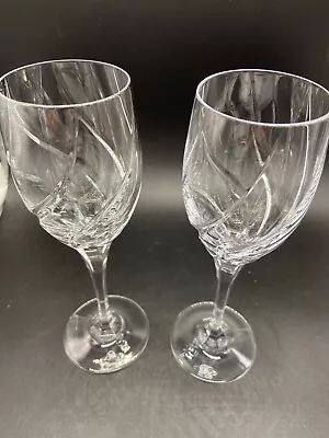 2 Mikasa Olympus Crystal Wine Glasses 8 1/4  Swirl Pattern EUC • $29.99