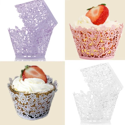 £3.23 • Buy 20Pcs Lace Flower Cupcake Wrapper Wraps Cases Laser Cut Wedding Birthday Party