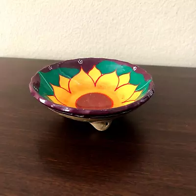 Mexican Folk Art Pottery Bowl Small Multi Color Floral • $18.99