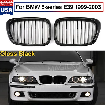 Front Kidney Grille Gloss Black For 1999-2003 BMW E39 5 Series 528i 525i 540i • $28.78