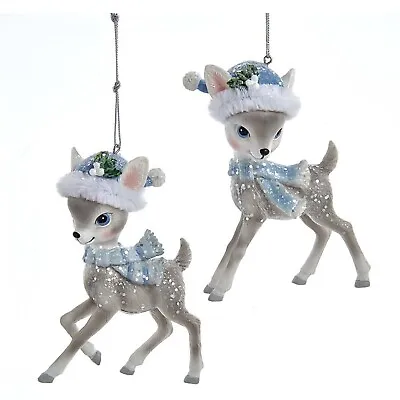 Set/2 Kurt Adler Gray Reindeers With Santa Hats Christmas Tree Ornaments Decor • $29.42