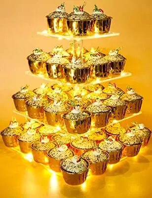 Vdomus 4 Tier Cupcake Stand Acrylic LED String Lights Dessert Tower 50 Cupcakes • $19.66