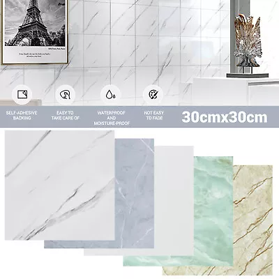 2024 3D Marble Kitchen Stick On Tile Stickers Bathroom Self Adhesive Wall Tiles • $13.99