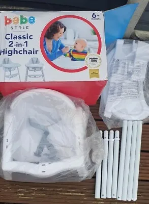 Bebe Style Classic 2-in-1 Highchair - White 5 Point Safety Harness *Customer Re* • £32.99