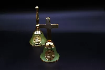 Vintage Brass Sanctus Communion Altar Cross Bells Pair From Saint Joseph's • $109.28