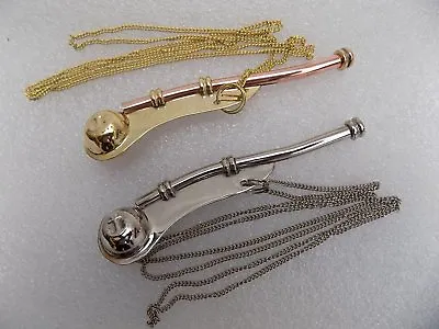 Brass Boatswain Whistle 5  With Chain Bosun Call Pipe Nautical - Set Of 2 Chain • $18