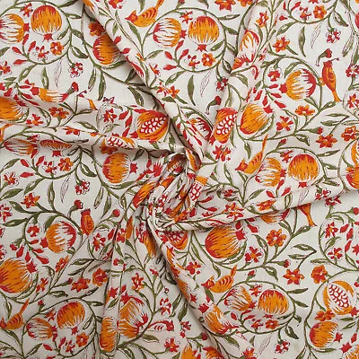 Hand Block Print Tropical Birds 100%Cotton Women Dress Material Craft Fabric  • £8.99