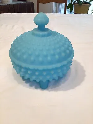 Beautiful Fenton Hob Nail Turquoise Blue Milk Glass Candy Dish With Lid.   • $25