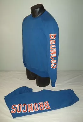 Vintage DENVER BRONCOS Blue SPORTS WEARHOUSE Sweatshirt Sweatpants Set Adult Sz. • $39.99