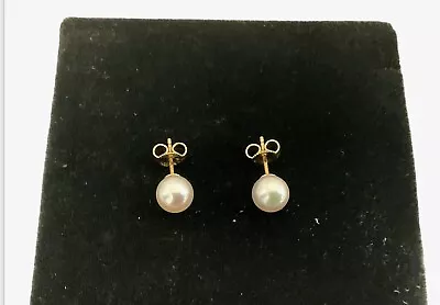 18k Gold Vintage Mikimoto  Akoya Pearl Stud Earrings 6-7mm • $347.40