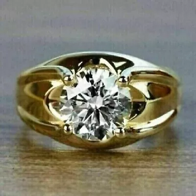 3.00Ct Round Cut Lab-Created Diamond Men's Wedding Ring 14K Yellow Gold Plated • $97.49