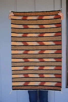 Vtg Navajo Rug Tightly Woven Zig Zag Banded Design - Warm Earth Colors - 36 X 22 • $195