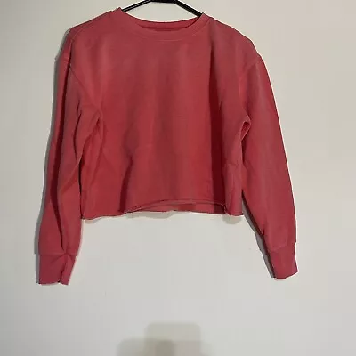 $8 • Buy American Eagle Sweatshirt Womens Small Cropped Pullover Distressed Pink