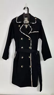 Vintage Burberry Womens Black Heavy Cotton Belted & Lined Trench Coat  - Size XL • $650