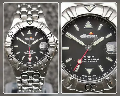 Ellesse Swiss Diver Watch 200m Luminous Hands Date Stainless Steel • $74.05