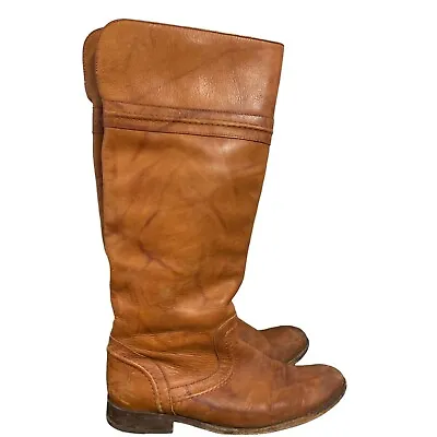 Frye Melissa Trapunto Leather Riding Boot Tan Cognac Womens Size 9.5B • $59.99