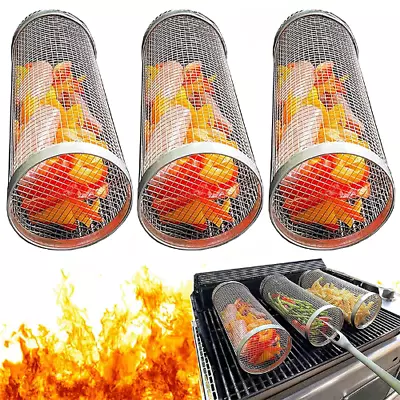 BBQ Barbecue Cage Round Cylinder Grill Burning Roasted Mesh Camp Barbecue Rack • $18.70