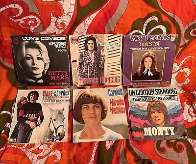 French Singles Lot 6 45s Vicky Leandros Frederic Francoise Mireille Mathieu 1972 • $6.99