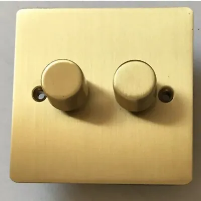 £6.90 • Buy Flat Brushed Solid Brass Double Dimmer Light Switch 2 Gang 2 Way 2x 250W