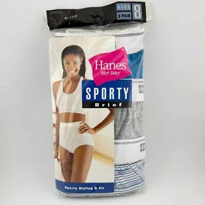 Vintage Hanes Womens Sporty Cotton Briefs Underwear 3-pack Size 8 - 1999 • $34.99