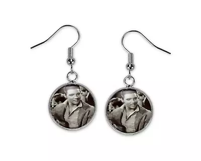 Elvis Presley Silver Glass Dangle Earrings King Rock Roll Fan Gift Idea Fan   • $8.99