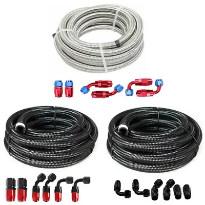 AN10 Fitting Stainless Steel Nylon Braided Oil Fuel Hose Line Kit 10/12/16/20FT • $40.59