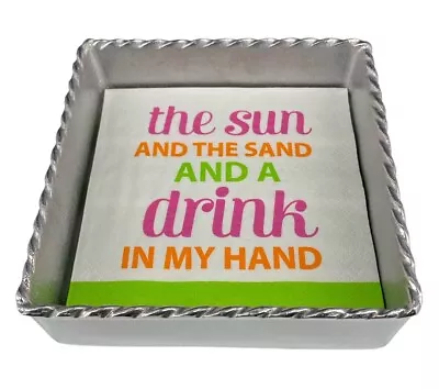 Mariposa Cocktail Napkin Holder Box TWIST ROPE EDGE 5.5” Square Aluminum Beach • $36