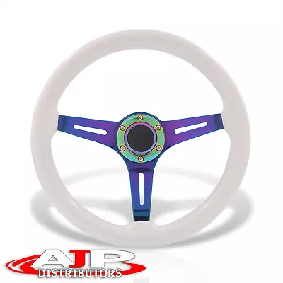 Deep Dish 6-Bolt White Wood Neo Steel Steering Wheel + Horn Universal 350mm 14  • $52.99