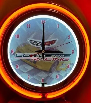 Corvette C-6  C6 Flag Vintage Racing Car Sign 2 Ring Red Neon Clock - NEW • $85