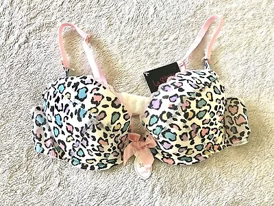 NEW La Senza Leopard Animal Print Pastels Lace Bra 38B Cute Pink Pastel Push Up • £18.99