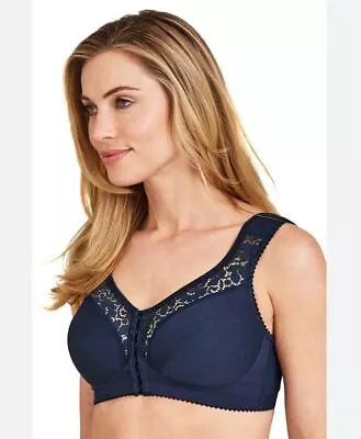 Miss Mary Of Sweden 2158 Navy Lace Cotton Wireless Front Closure Bra Sz 38C • $14.99